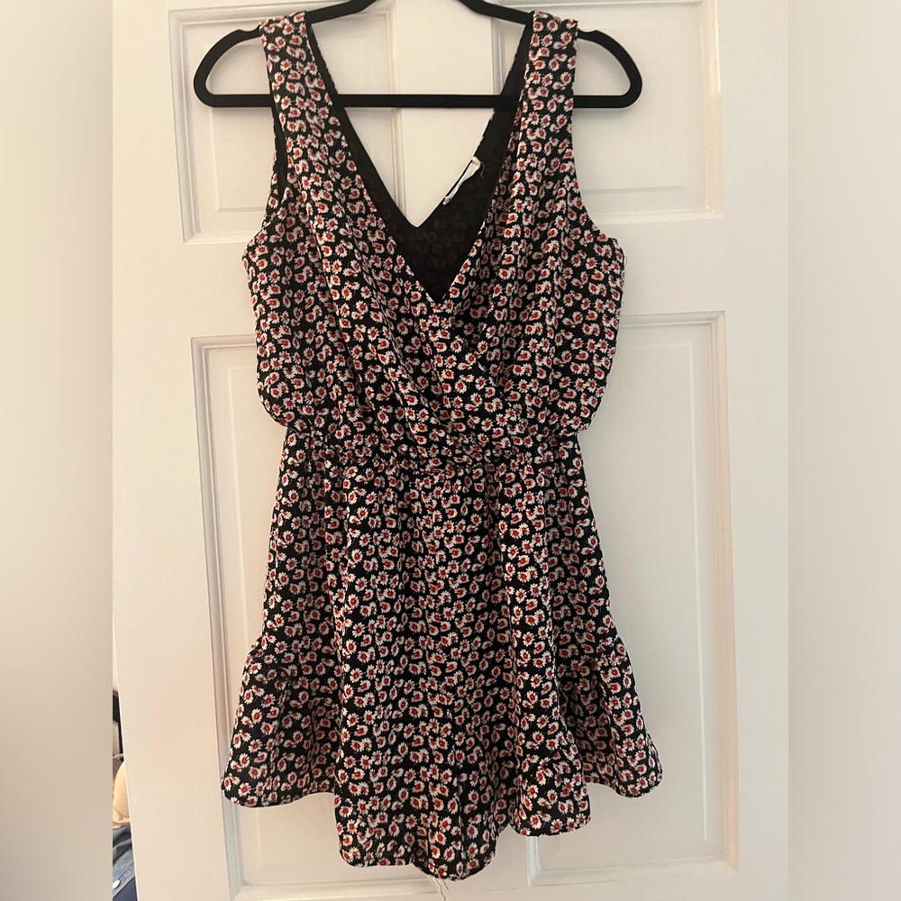 Lush black and red flowered romper